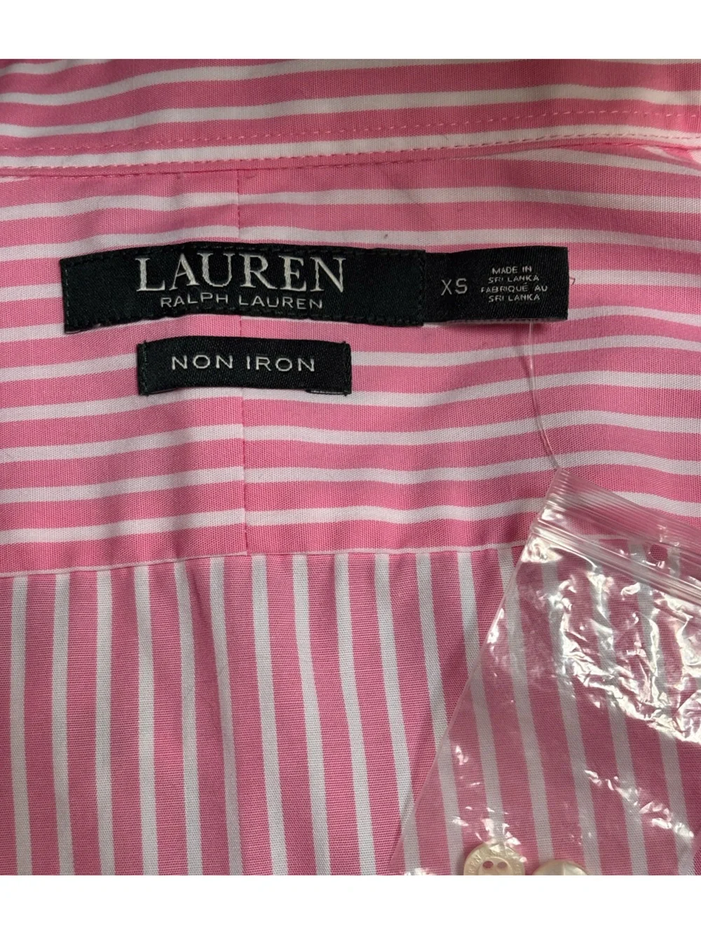 Lauren Ralph Lauren Pink & White Striped Non-Iron Button Down Shirt size XS NWOT - Picture 6 of 10